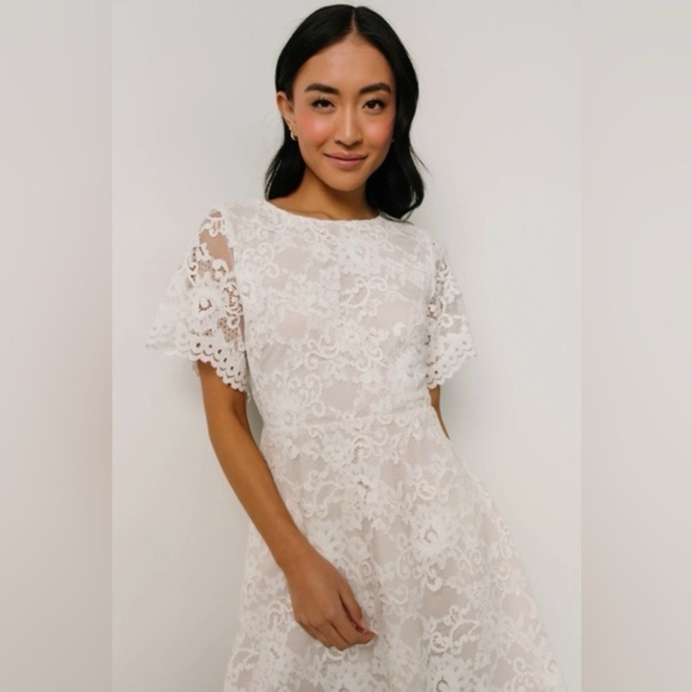 Baltic Born Womens Aasha Lace Short Dress Off White Bridal Size XL - Picture 2 of 8